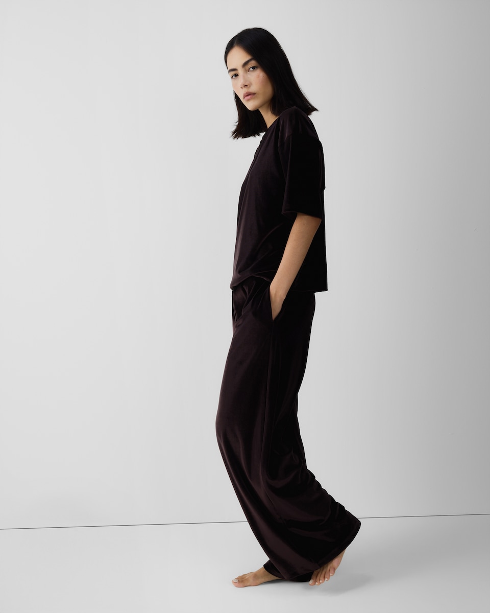 image 1 of F&F Velour Pyjama Set in Chocolate