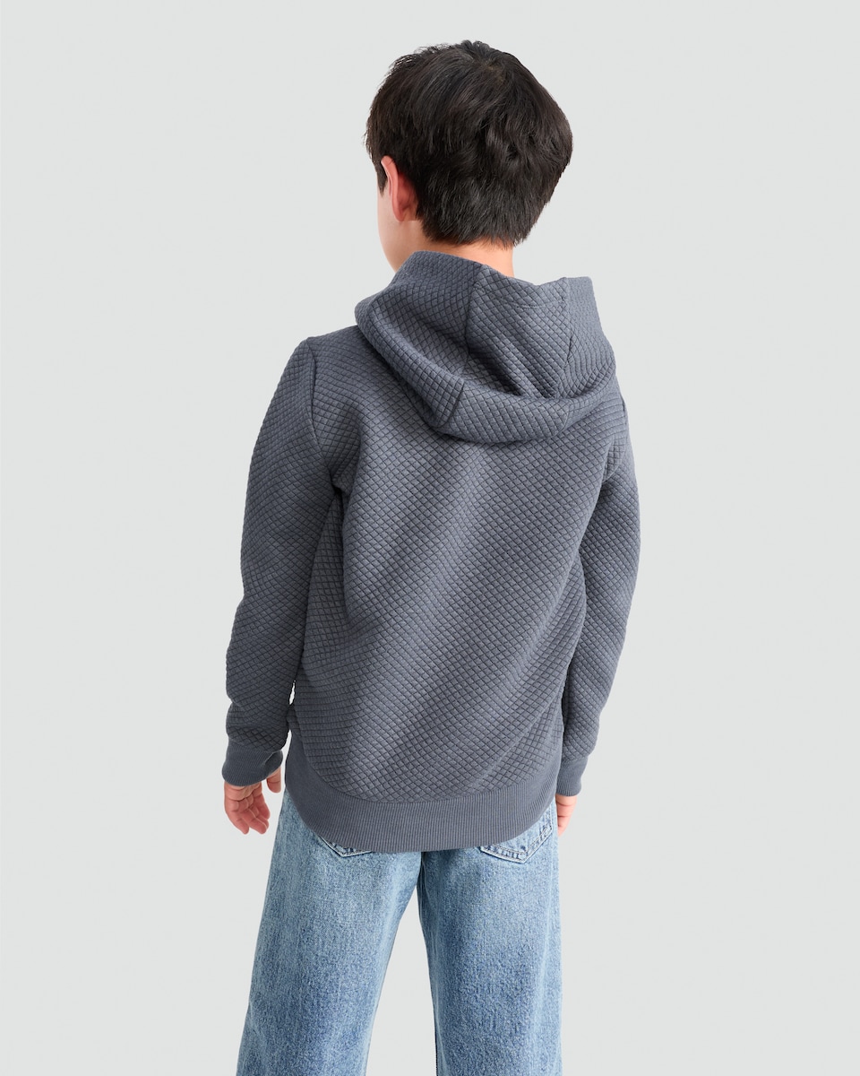 image 1 of F&F Boys Diamond Textured Kangaroo Pocket Hoodie in Grey