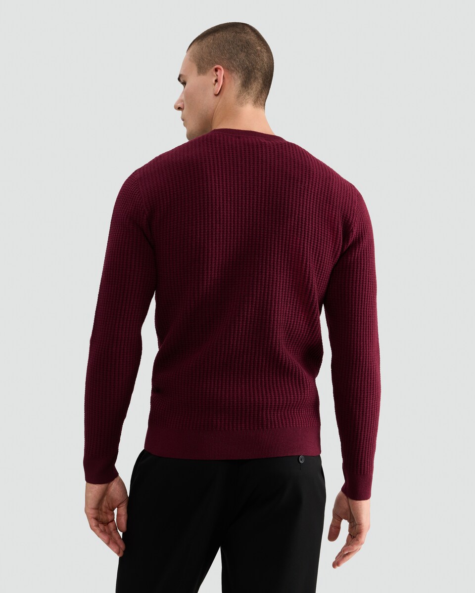 image 1 of F&F Waffle Knit Crew Neck Jumper with Wool in Burgundy