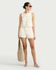 image 2 of F&F Cotton Rich Striped Pleated Co-ord Shorts in Ecru