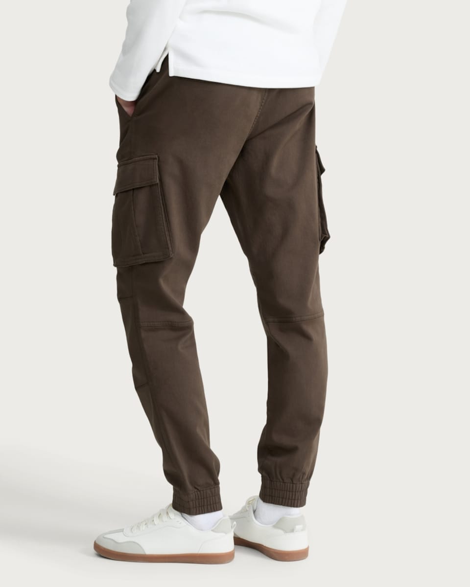 image 1 of F&F Cotton Rich Drawstring Cuffed Cargo Trousers in Tobacco