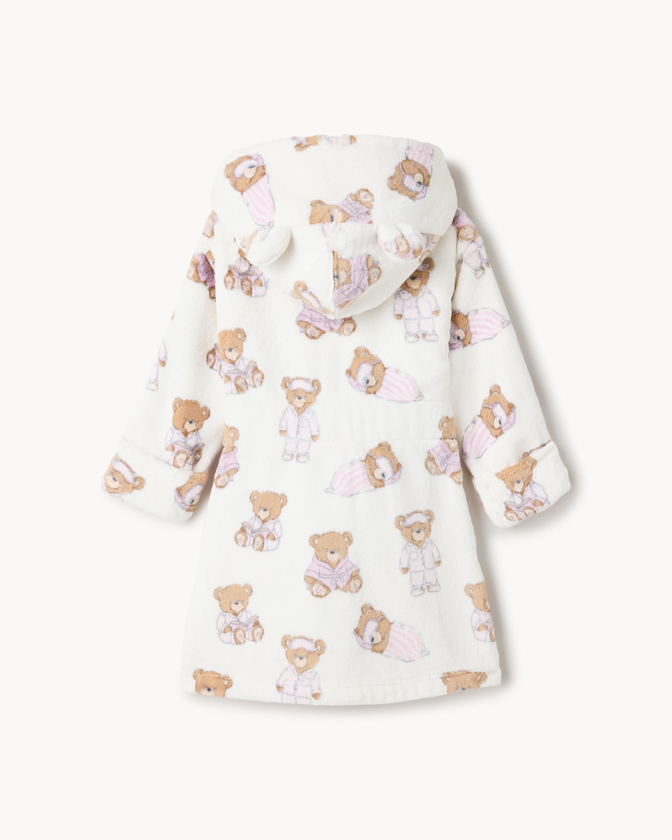 image 1 of F&F Girls Printed Teddy Dressing Gown in Multi