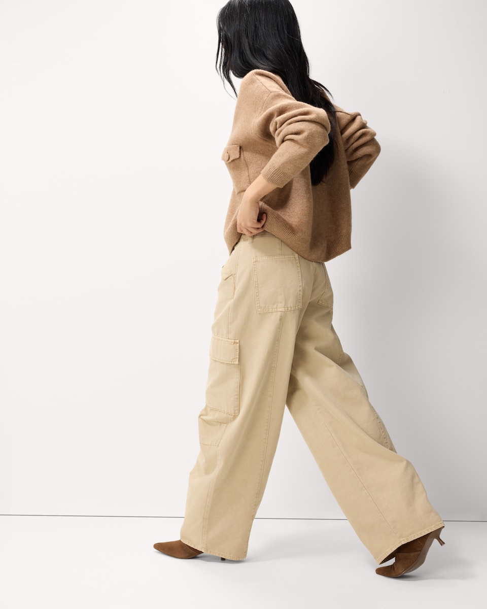 image 1 of F&F Pure Cotton Cargo Trousers in Tan