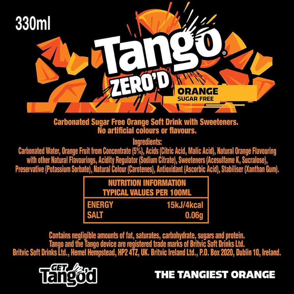 image 1 of TANGO Zero'd Orange Sugar Free 8 x 330ml