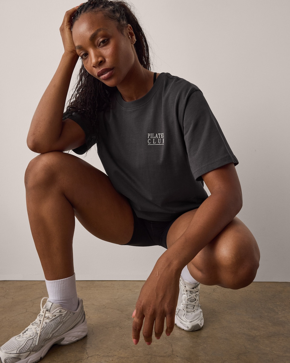 image 1 of F&F Active ULTRASTRETCH Pure Cotton Pilates Club T-Shirt in Chocolate