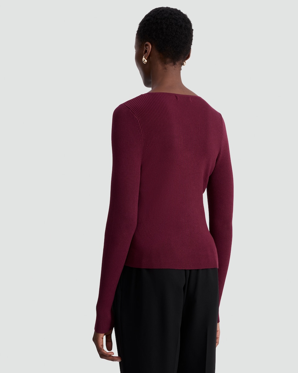 image 1 of F&F Keyhole Ribbed Knit Jumper in Burgundy