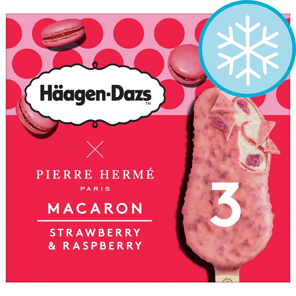 image 1 of Haagen Dazs Macaron Strawberry Raspberry Ice Cream 3 X 80Ml