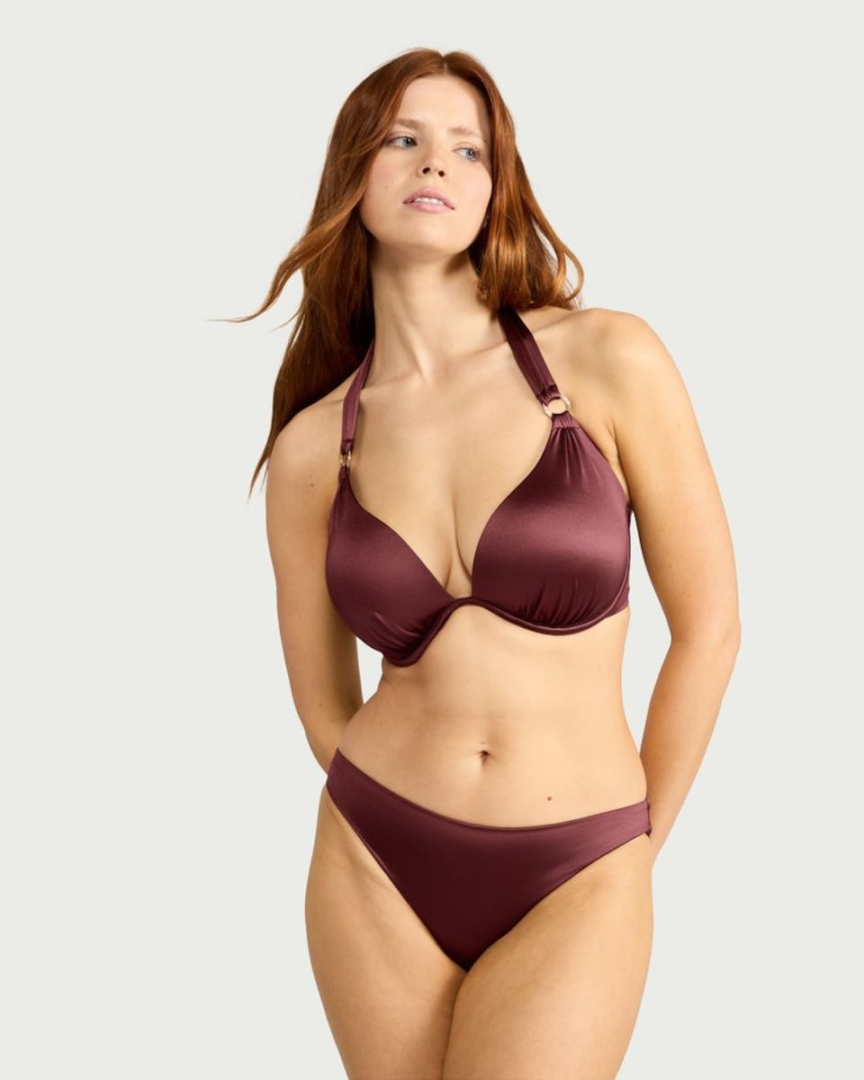 image 1 of F&F Fuller Bust Halter Neck Bikini Top in Chocolate