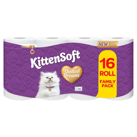 Kittensoft 3 Ply Quilted Dreams Toilet Tissue 16 Roll Tesco Groceries