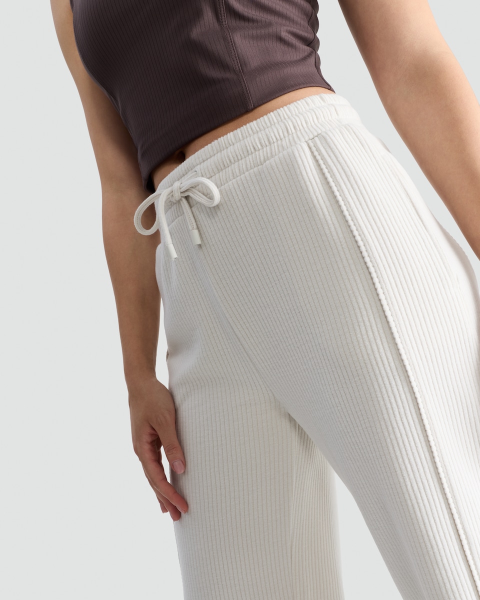 image 1 of F&F Active Ribbed Wide Leg Drawstring Joggers in Cream