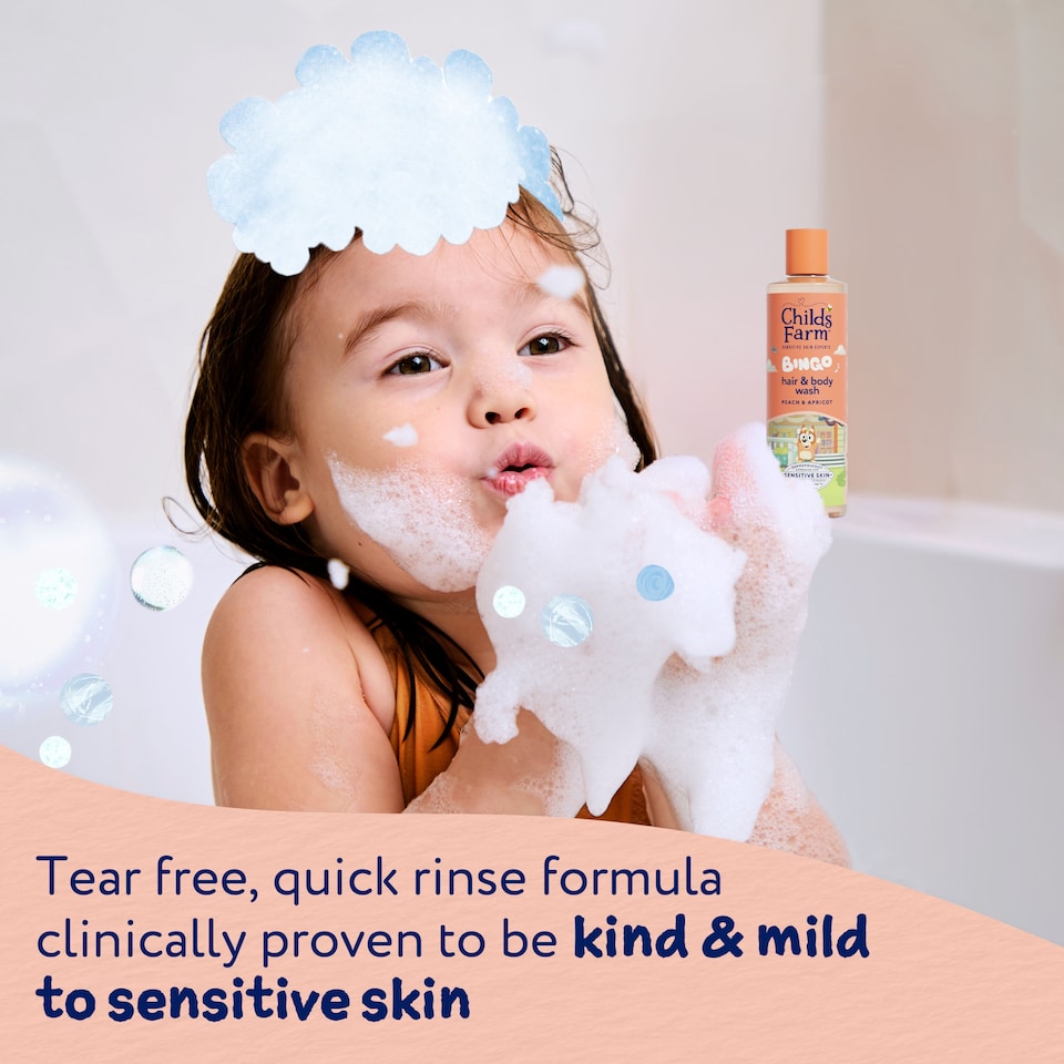 image 1 of Childs Farm and Bingo, Hair & Body Wash, Peach & Apricot 250ml