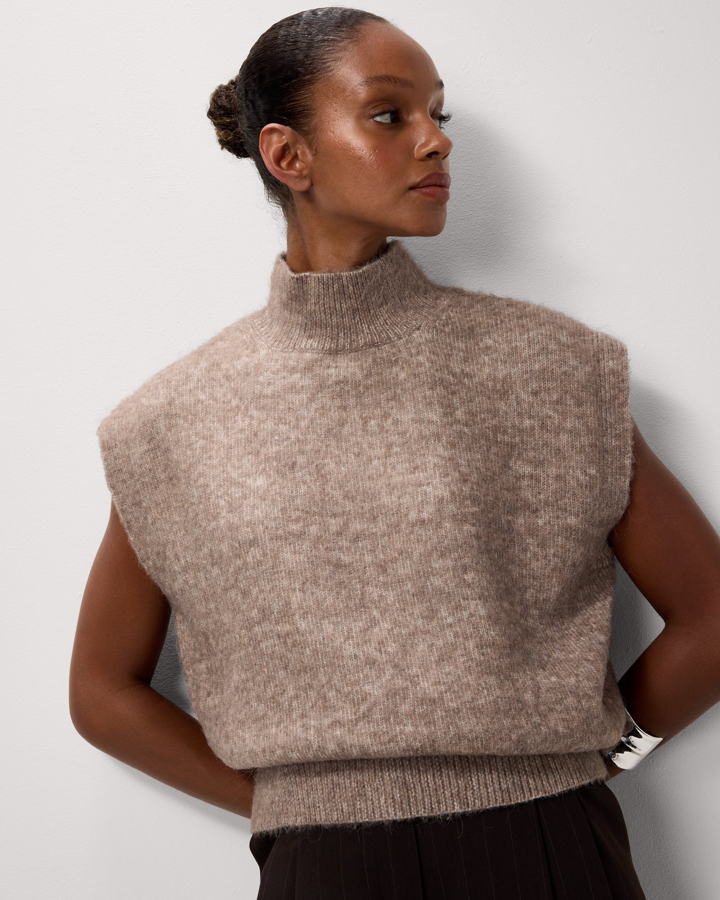 F&F High Neck Knitted Vest in Mink