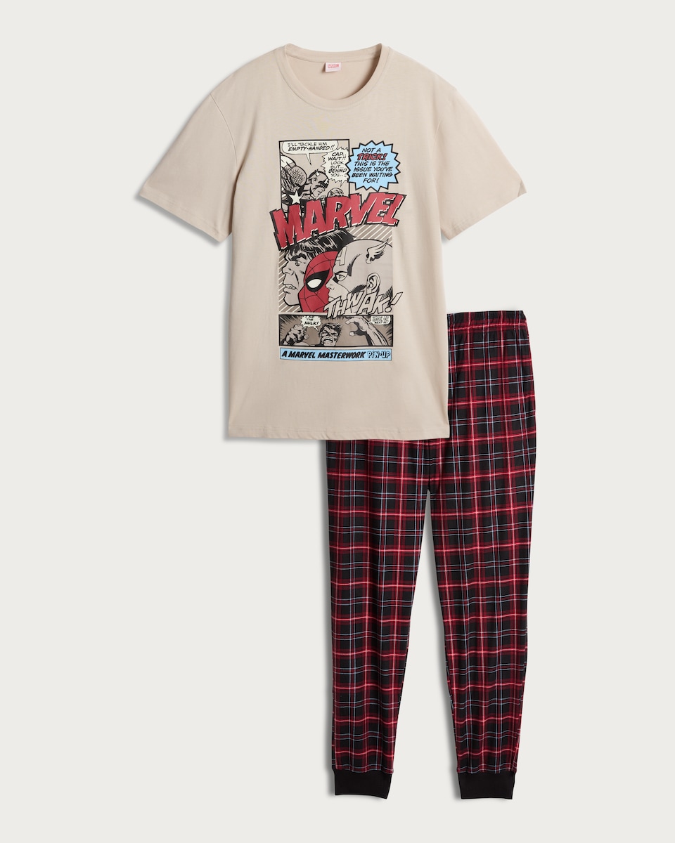 image 1 of Marvel Comic Print T-Shirt and Joggers Pyjamas in Multi