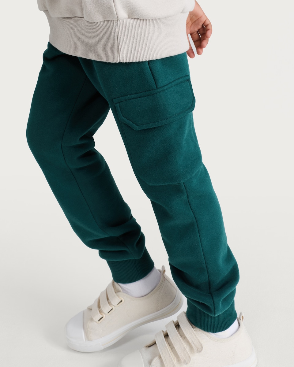 image 1 of F&F Boys Cotton Rich Cuffed Drawstring Cargo Joggers in Green