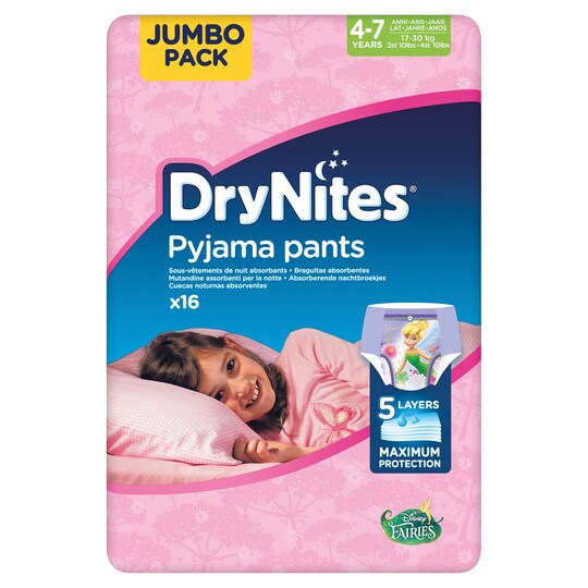 Dry Nites Pyjama Pants 47 Pink Jumbo 16 Pack Tesco Groceries