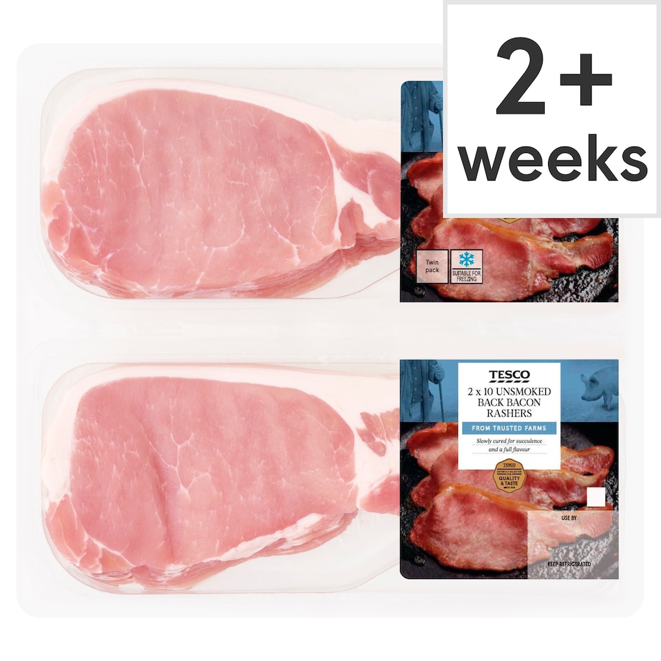 Tesco 2 10X Unsmoked Back Bacon Rashers 600G Tesco Groceries
