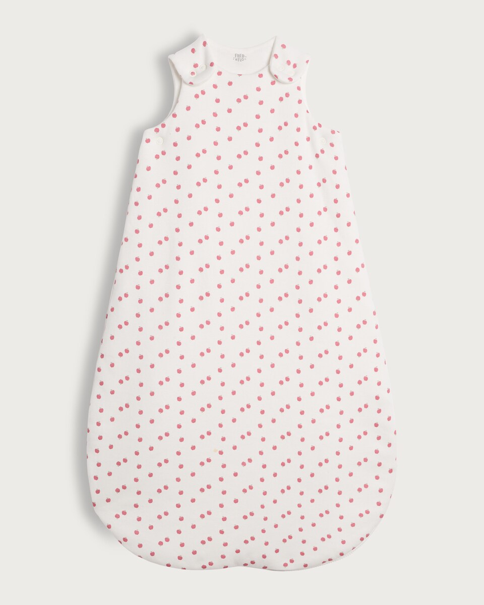 image 1 of F&F Baby Pure Cotton Apple Print 2.5 Tog Sleeping Bag in White