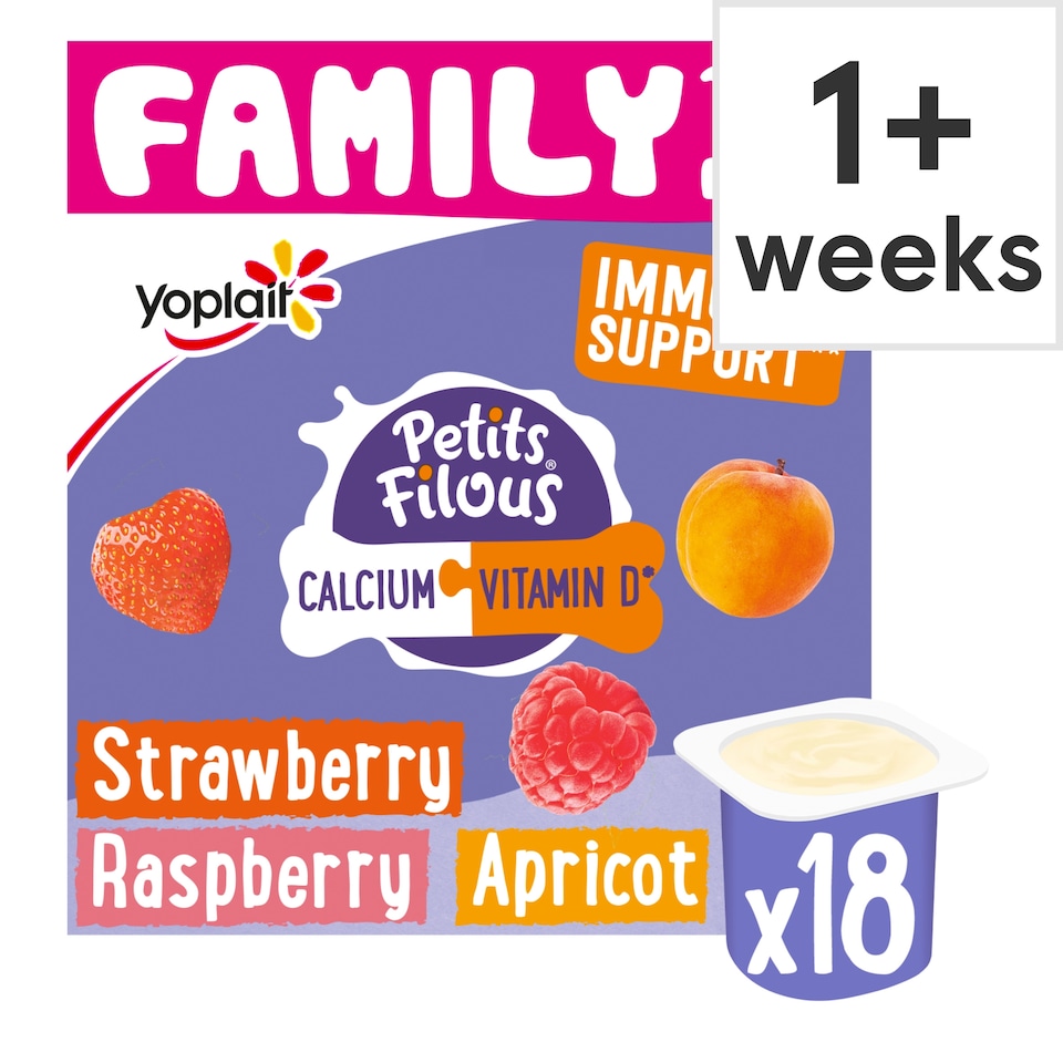 image 1 of Petits Filous Strawberry Raspberry & Apricot Kids Yoghurt Pots Multipack 18x47g