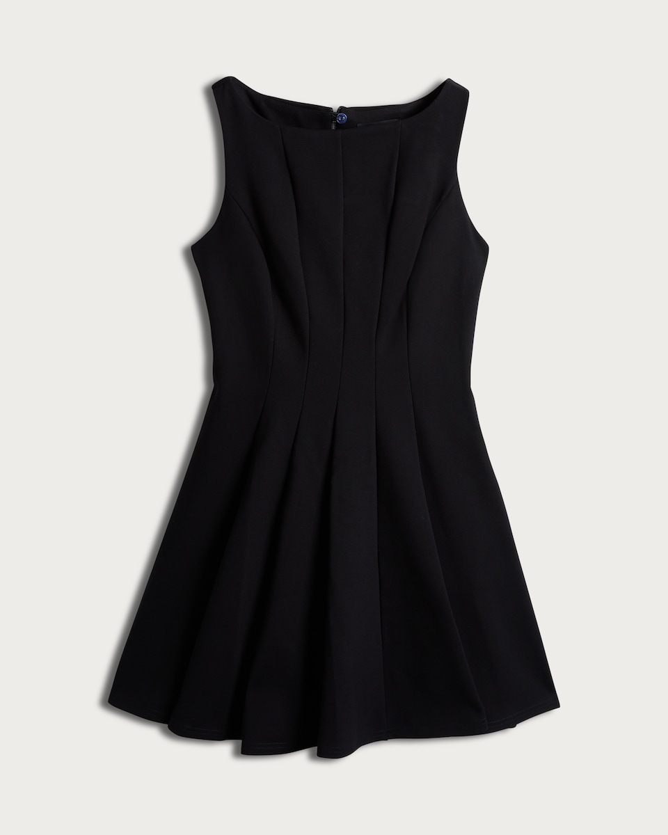image 1 of F&F Ponte Sleeveless Pleated Dress in Black