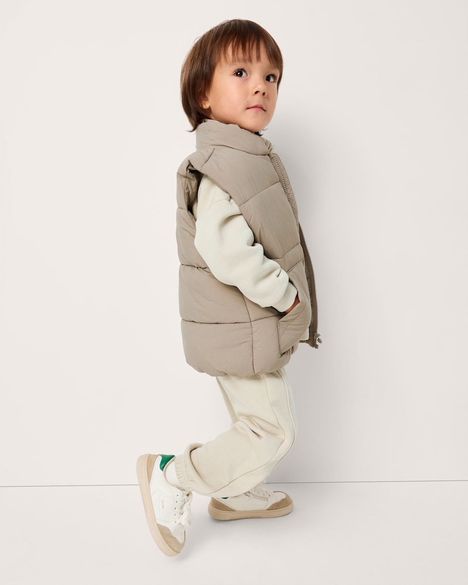 image 1 of F&F Boys Puffer Gilet, Sweatshirt and Joggers Set in Stone