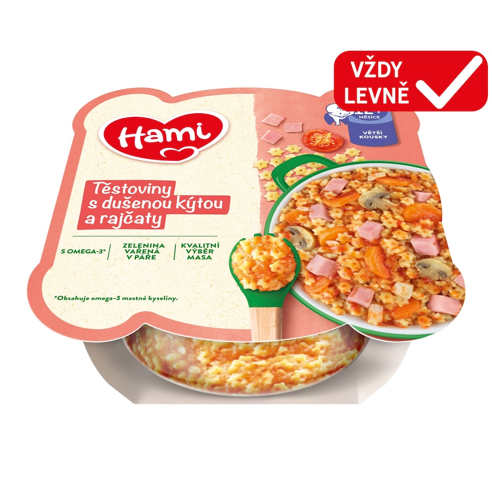 Obrázek 1 pro produkt HAMI masozeleninový talířek Těstoviny s dušenou kýtou a rajčaty 230g