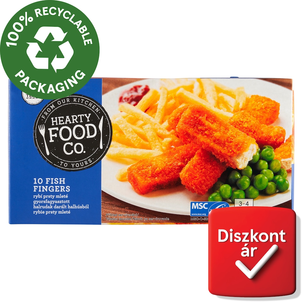 Hearty Food Co. gyorsfagyasztott, panírozott, elősütött halrudak darált tengeri halakból 250 g