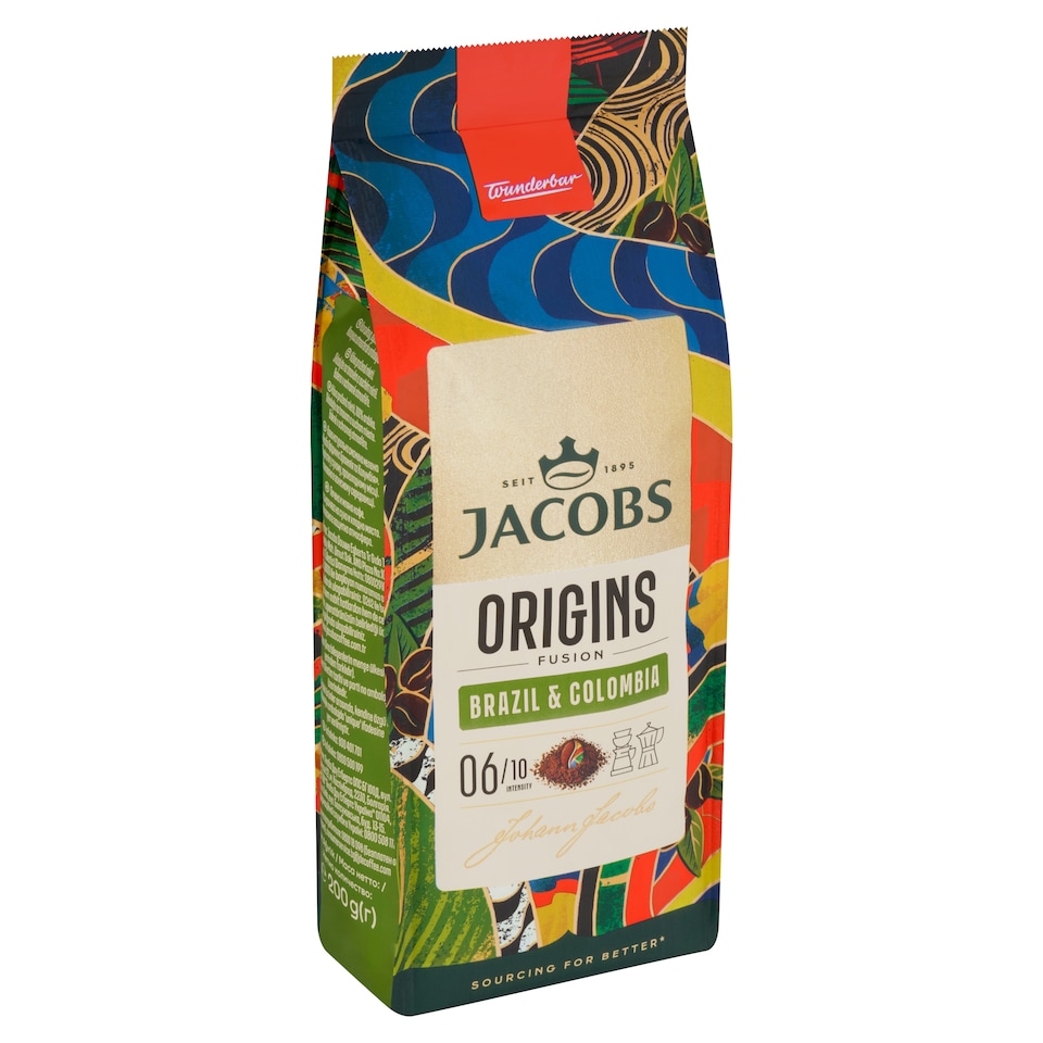 image 1 of Jacobs Origins Fusion Brazil & Colombia Roasted Ground Coffee 200g