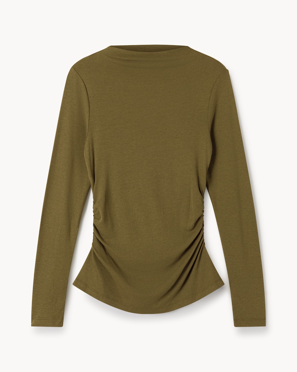 image 1 of F&F Ruched Side Long Sleeved Top in Olive