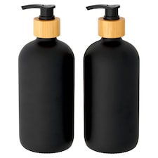 F&F Home Black and Bamboo Soap Dispensers 2 PK
