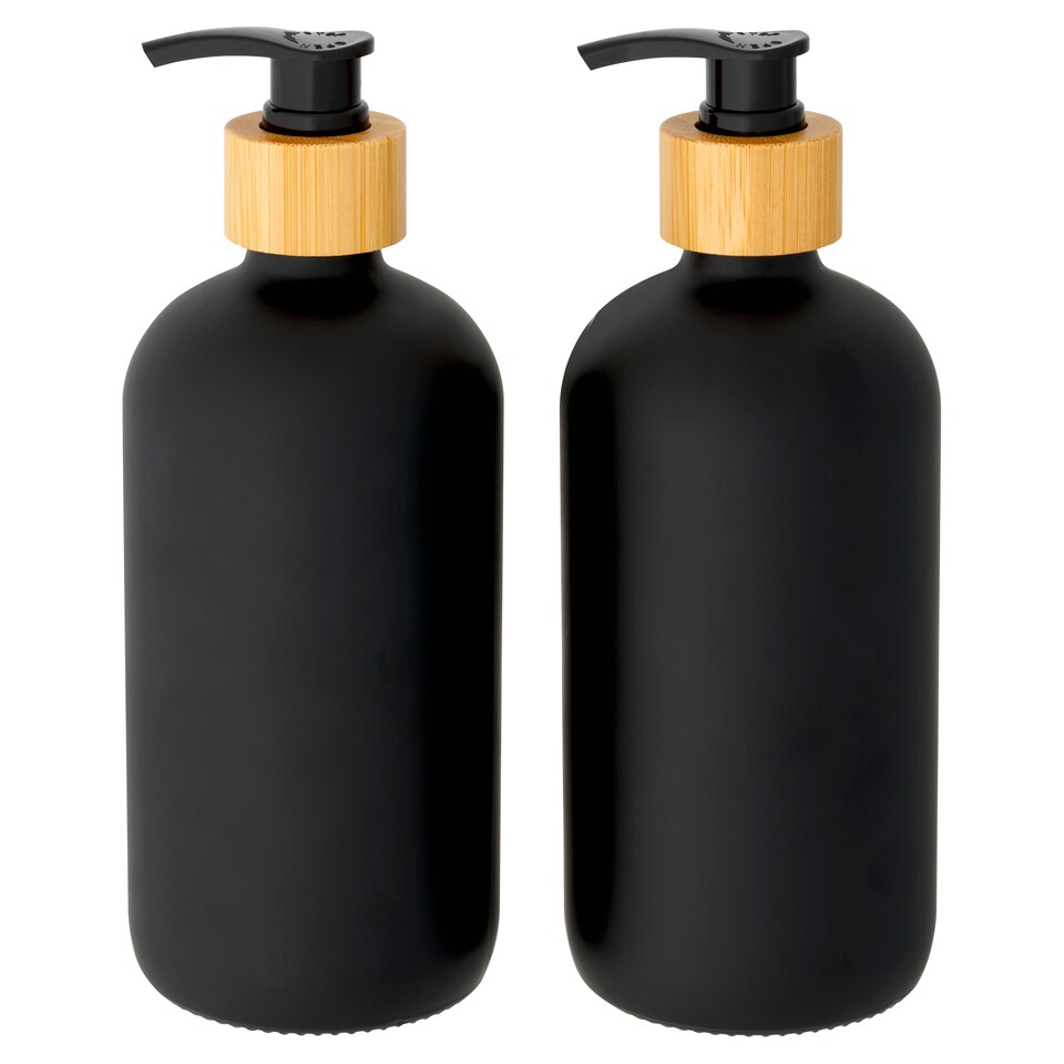 F&F Home Black and Bamboo Soap Dispensers 2 PK