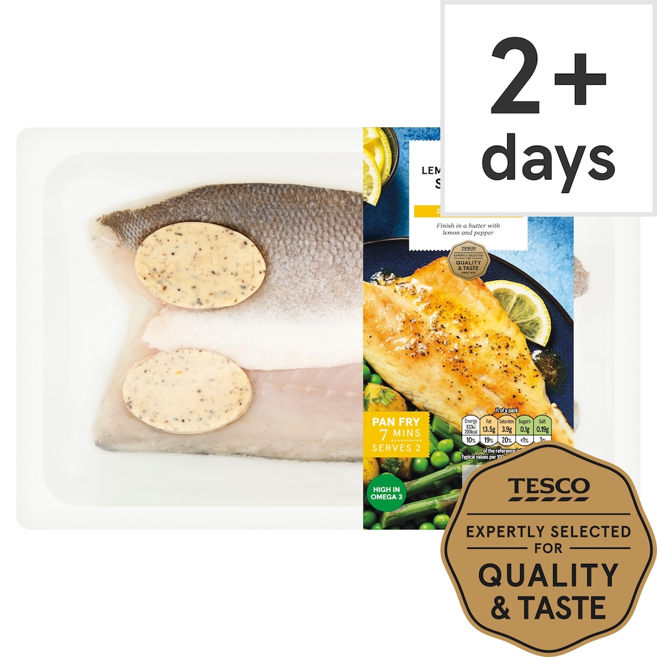Tesco 2 Lemon & Pepper Sea Bass Fillets 200G