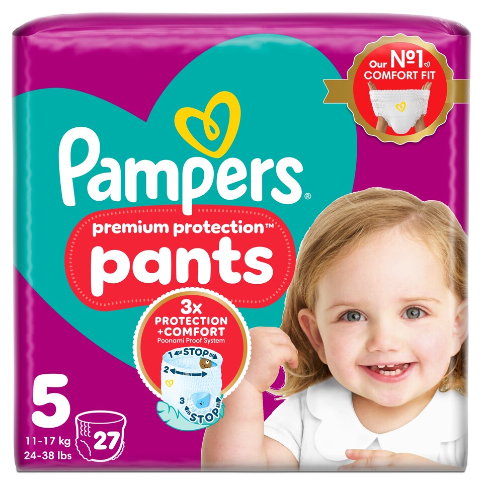 image 1 of Pampers Premium Protection Nappy Pants Size 5 27 Pack