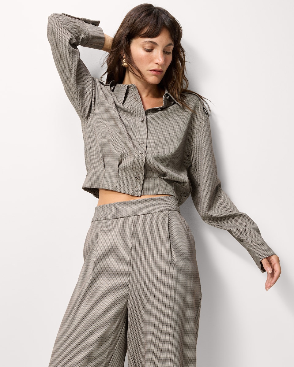 image 1 of F&F Checked Cropped Shirt in Multi Brown