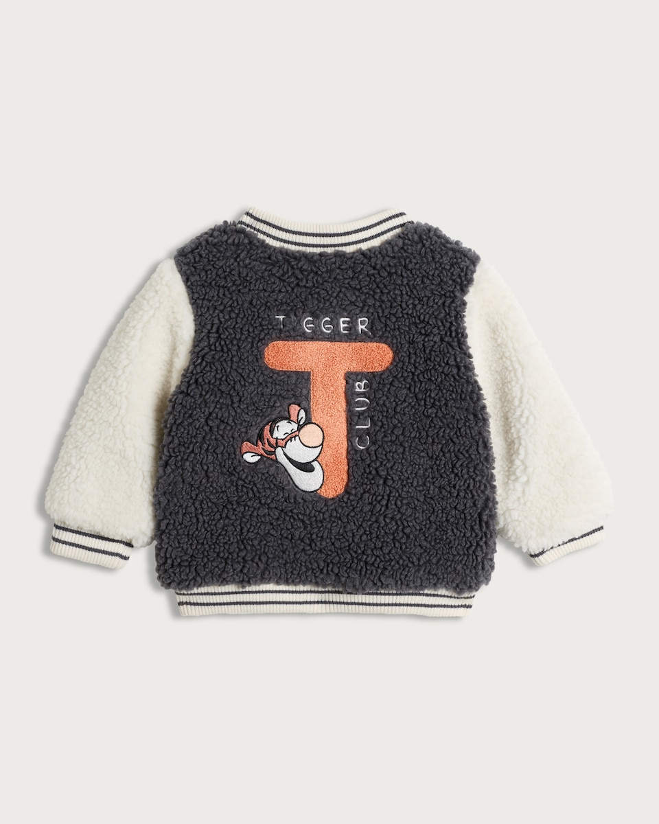 image 1 of Disney Tigger Borg Textured Bomber Jacket in Grey