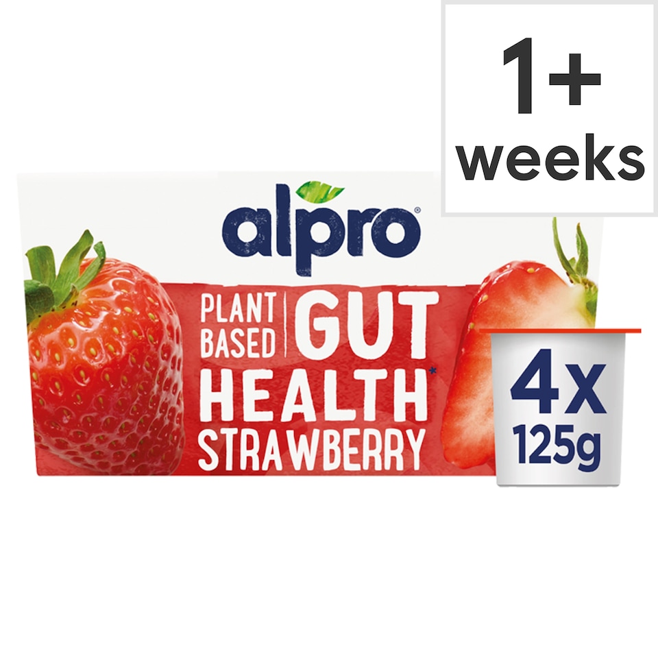image 1 of Alpro Strawberry Gut Health Dairy Free Soya Yoghurt Alternative 4x125g