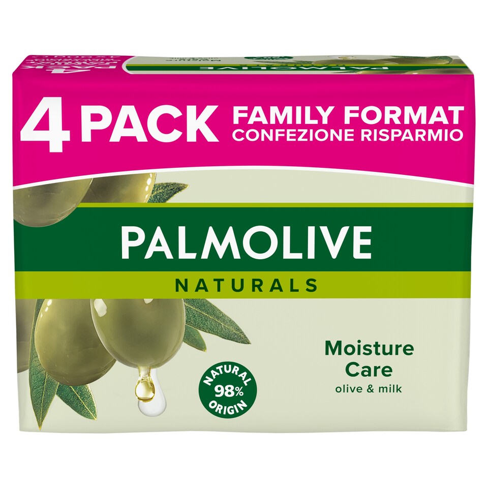 Obrázek 1 pro produkt Palmolive Naturals tuhé mýdlo s výtažky z mléka a oliv 4x90g - family pack