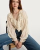 image 1 of F&F Woven Dobby Textured Ruffle Detail Blouse in Cream