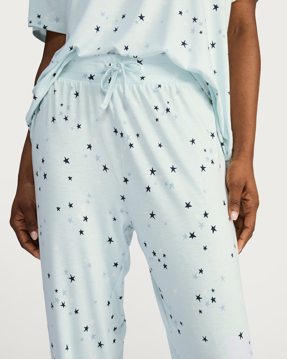 image 1 of F&F Star Print Cuffed Leg Pyjama Trousers in Multi Blue