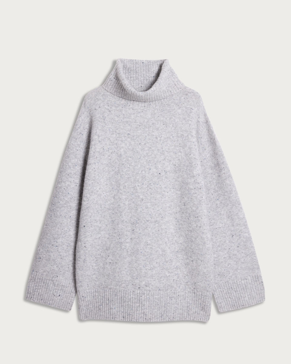 image 1 of F&F Knitted Nep Roll Neck Tunic with Wool in Grey
