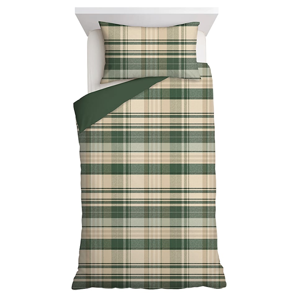 F&F Home Brushed Cotton Green Check Duvet Cover Set Single