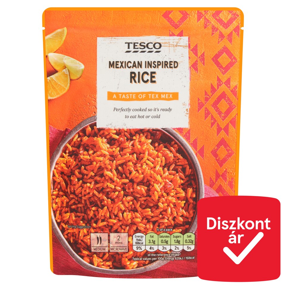 Tesco fűszerezett, hosszúszemű rizs piros húsú paprikával, paradicsompürével 250 g