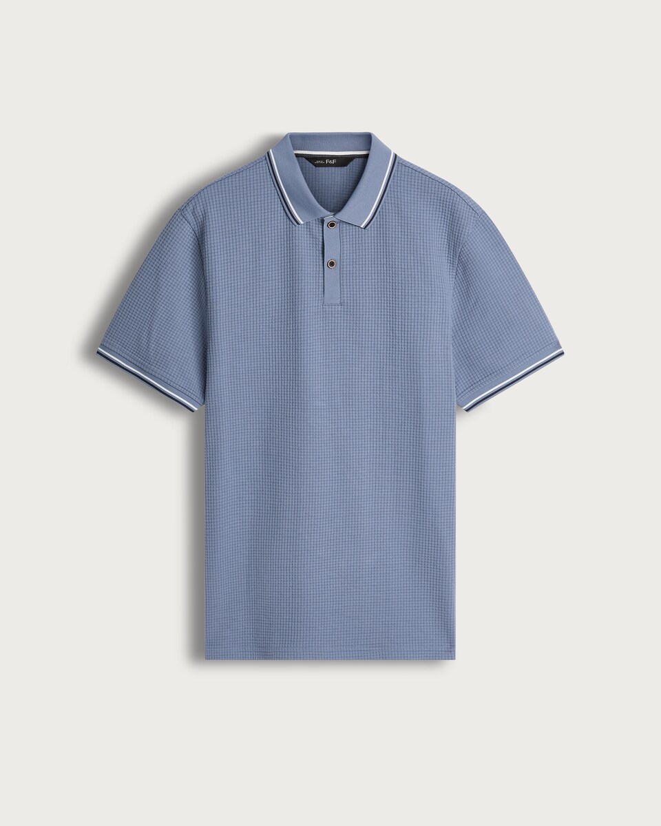F&F Cotton Blend Waffle Textured Polo Shirt in Blue