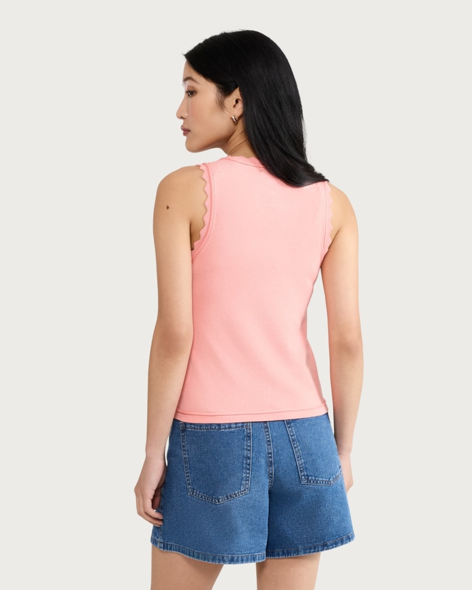image 1 of F&F Scalloped Edge Racerback Vest in Peach