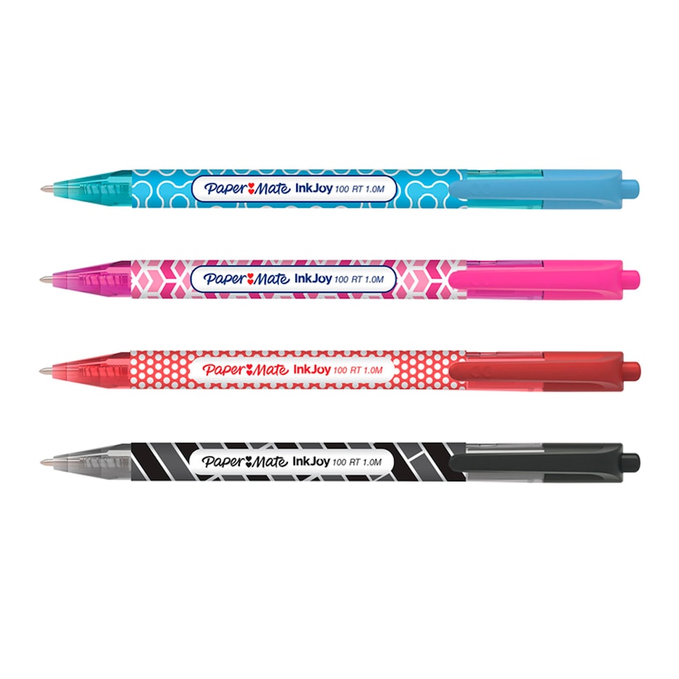 image 1 of Papermate Inkjoy 100Rt Ball Pen Wraps Assrtd 4 Pack