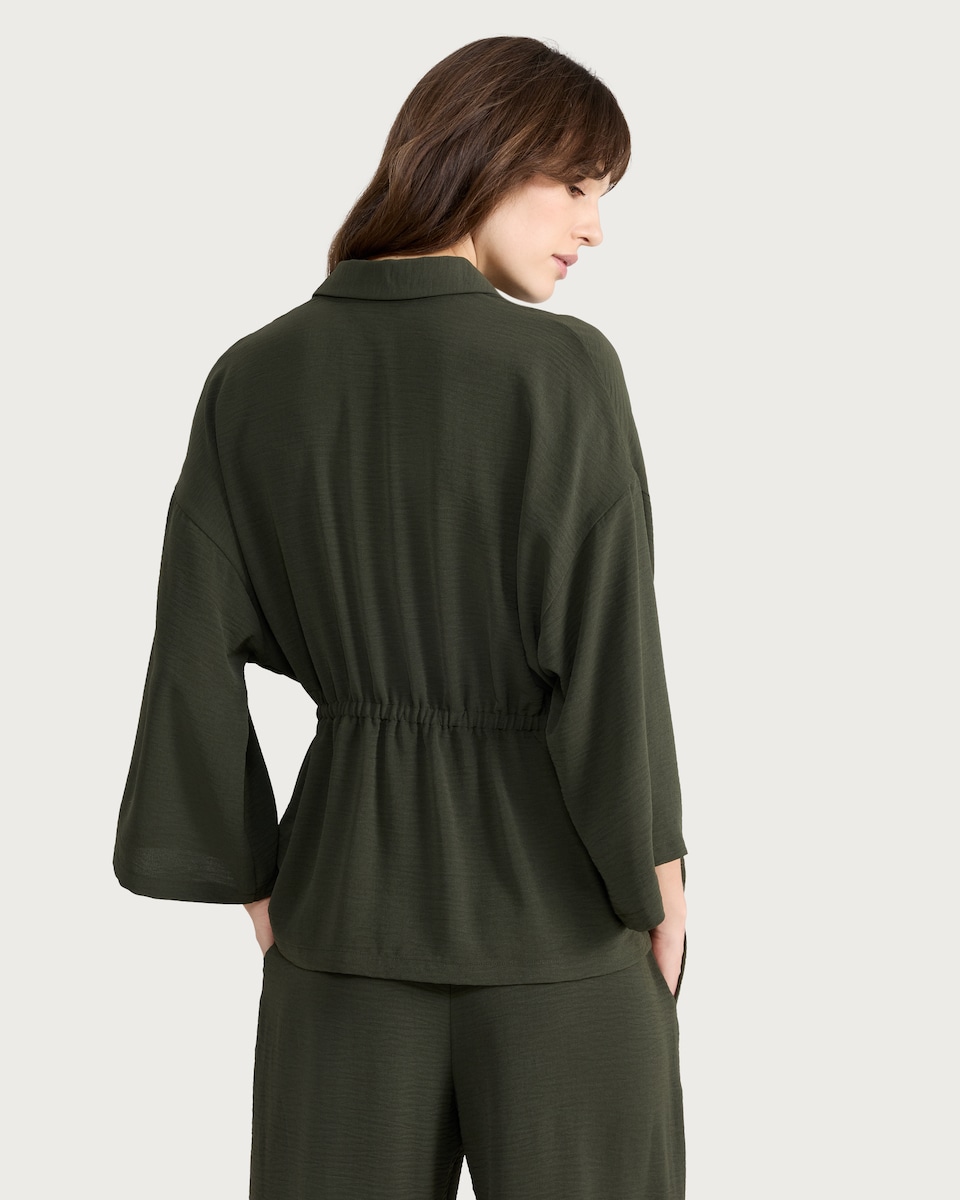 image 1 of F&F Drawstring Waist Wide Sleeved Shirt in Khaki