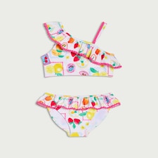 F&F Girls 2-Piece Fruit Print Ruffle Trim Bikini Set in White