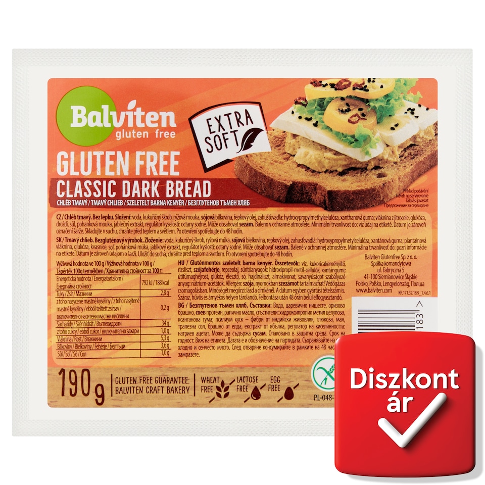 Balviten gluténmentes vegán szeletelt barna kenyér 190 g  1. kép