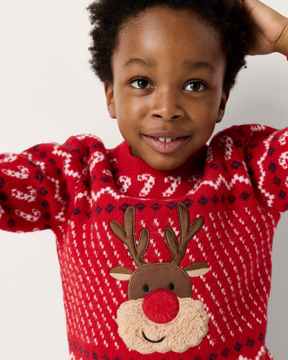 image 1 of Christmas Boys Reindeer Jumper in Red