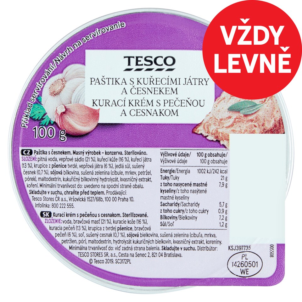 Tesco Pate with Chicken Liver and Garlic 100g