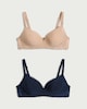 image 1 of F&F 2-Pack Ribbed Lace Trim Non-Wired Bras in Navy